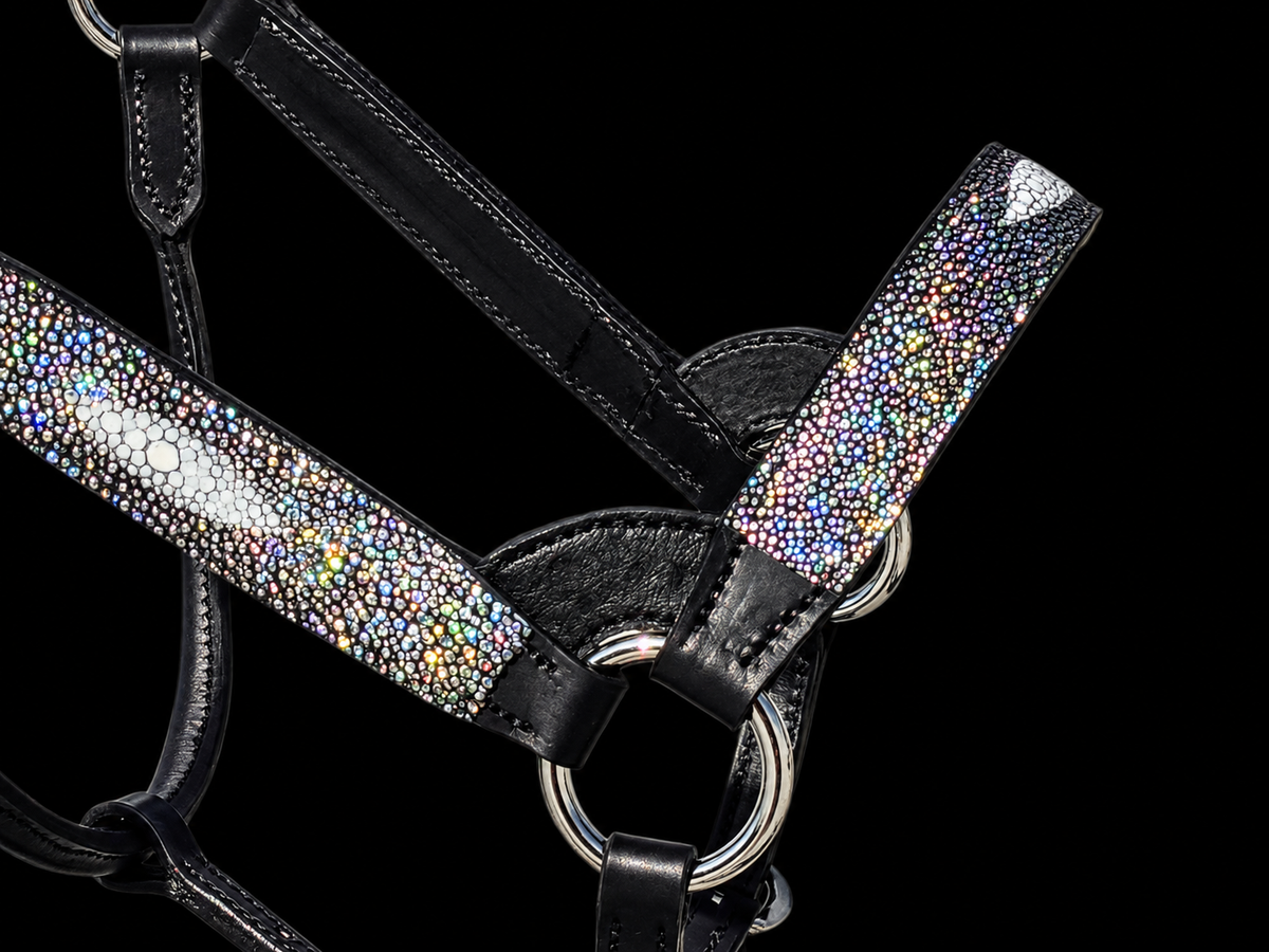 Fairytail Leather Black Metallic Stingray Halter, Yearling