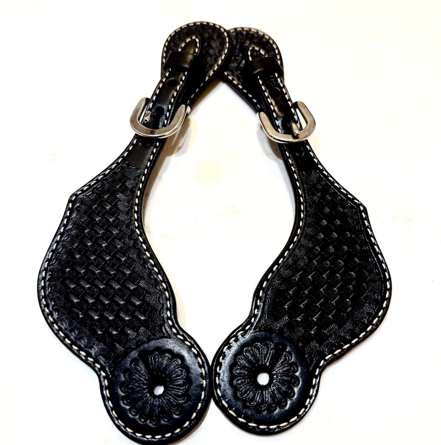 Ladies Black Basketweave Spur Straps