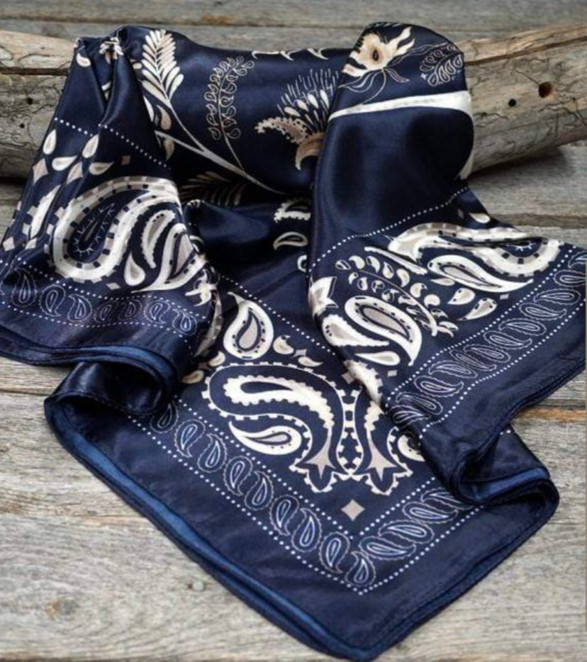 35X35" Blue and Cream Paisley Wild Rag/Scarf