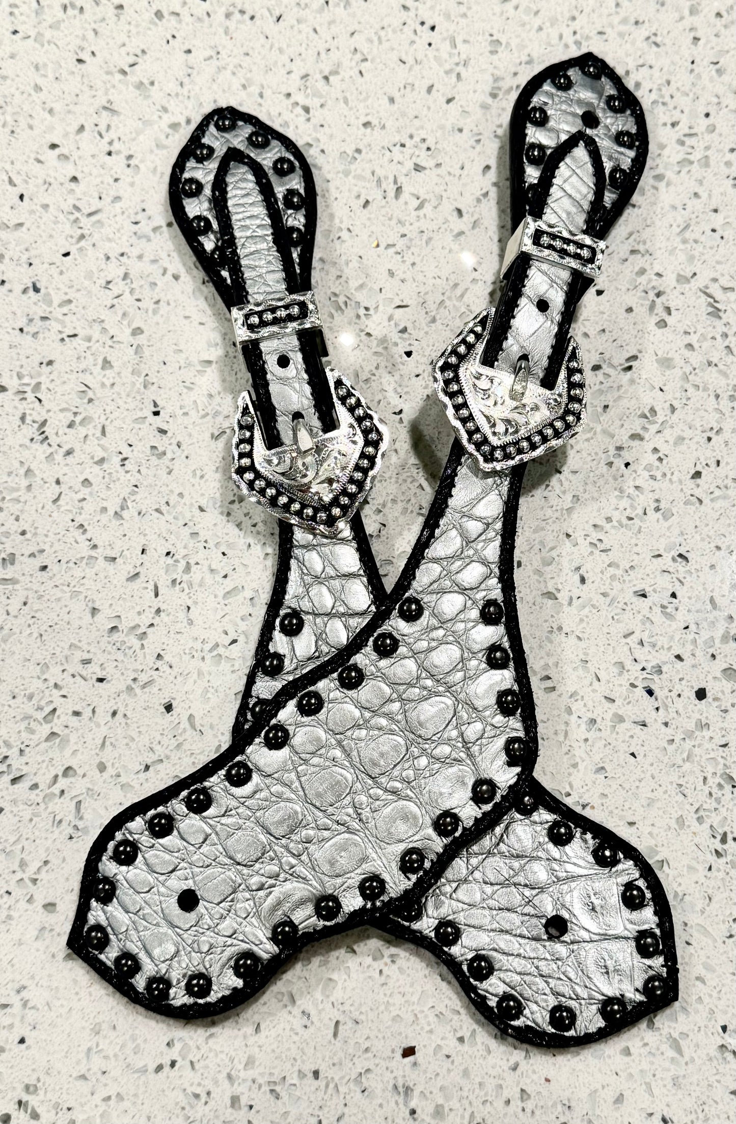 Fairytail Leather Co Silver Caiman Western Spur Straps