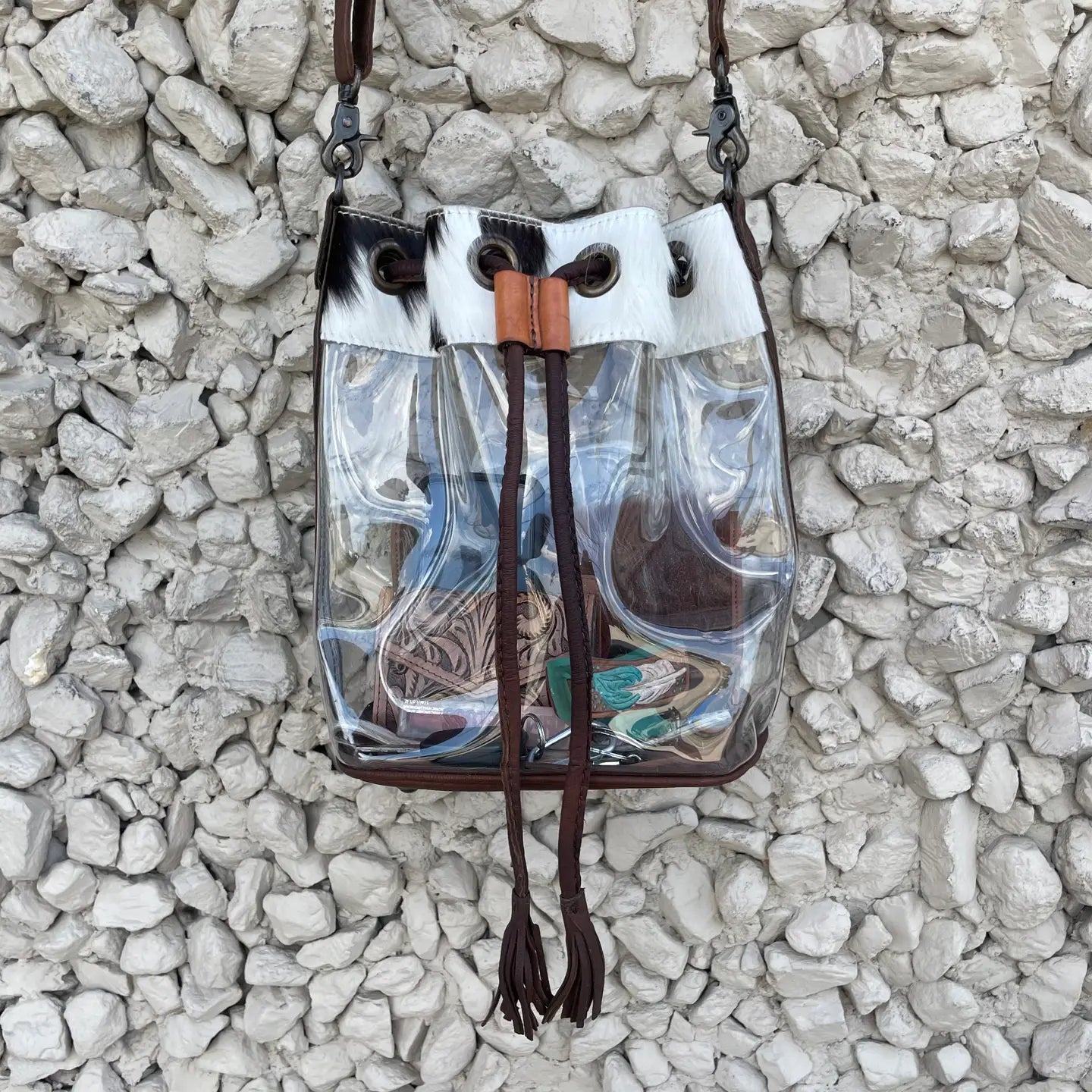 Leather Cowhide Stadium Bucket Bag