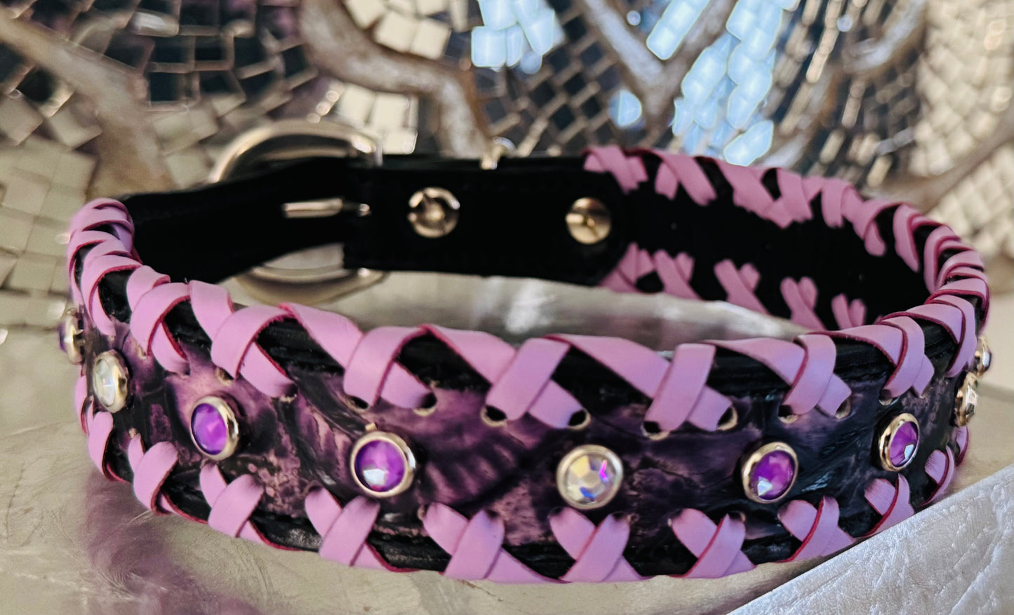 Fairytail Leather Co Purple Dog Collar, 16-18”