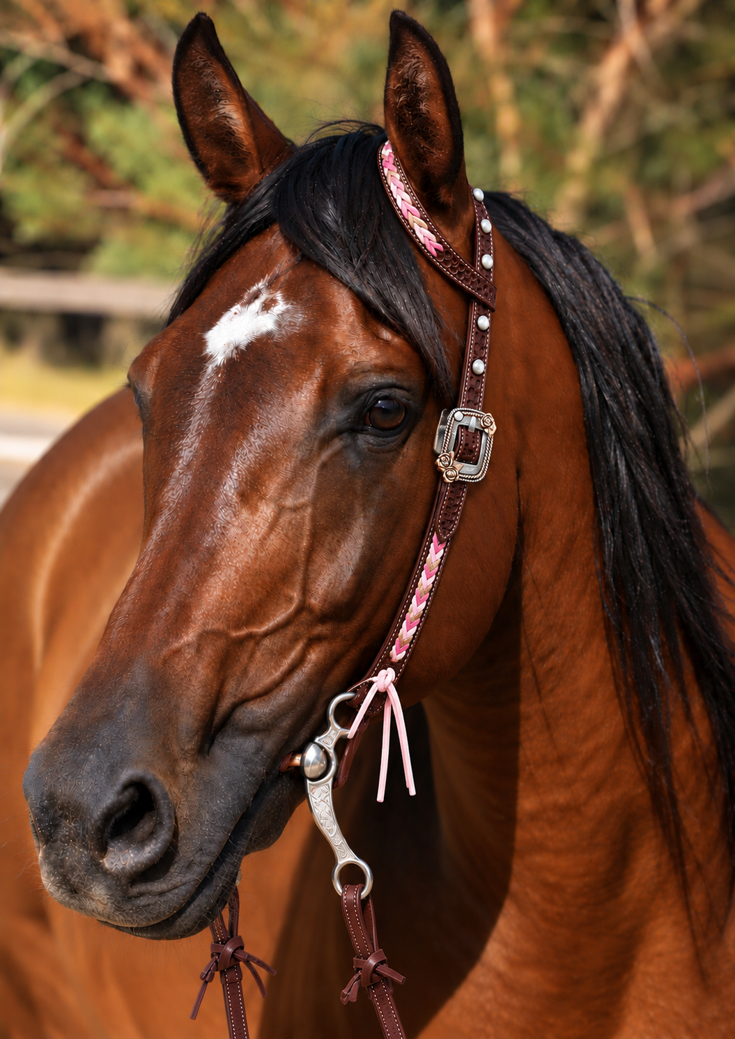 Fairytail Leather Co Pink Kangaroo Lace Headstall