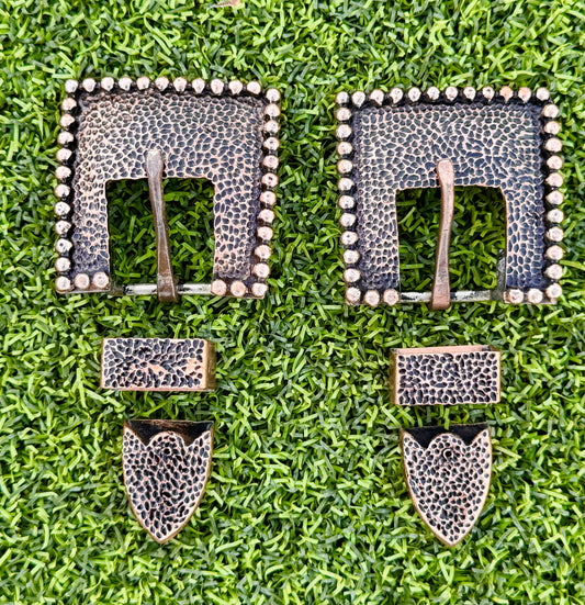 Antique Hammered Copper & Silver Buckles, 5/8”