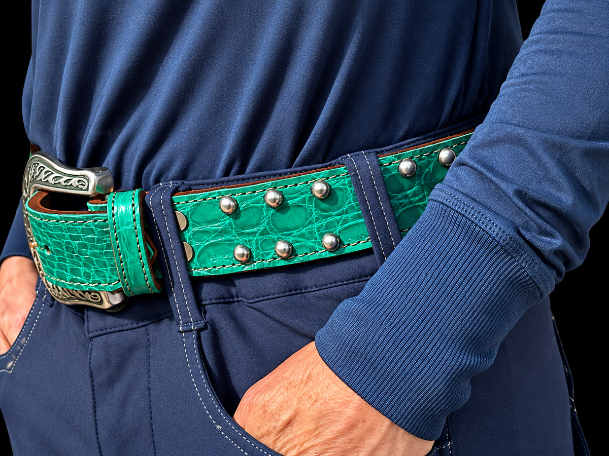 Fairytail Leather Jade Crocodile Western Belt