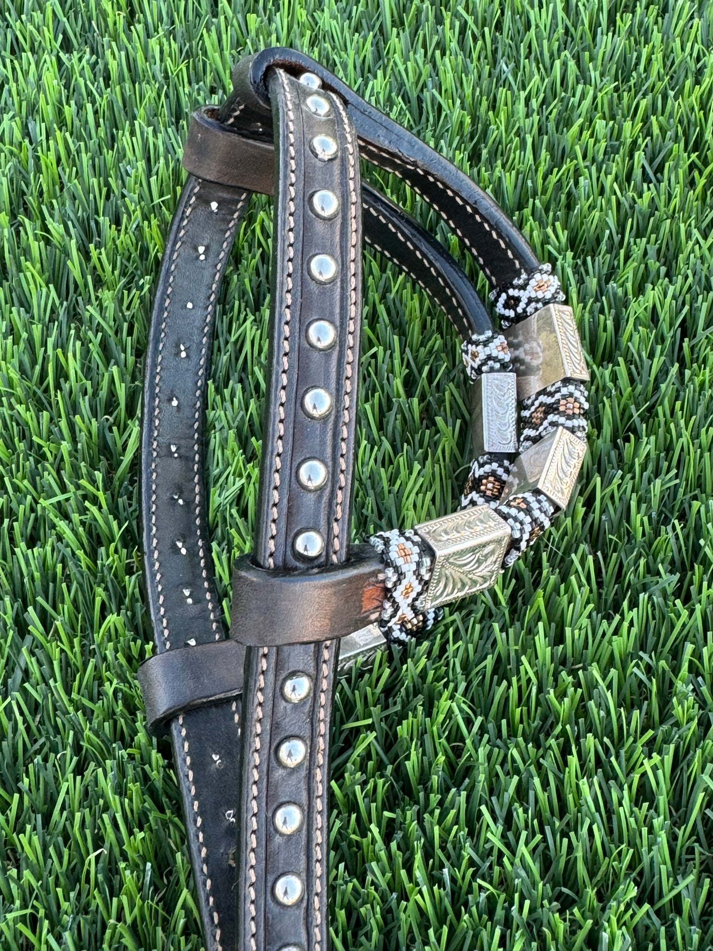 Chocolate and Black Beaded Headstall