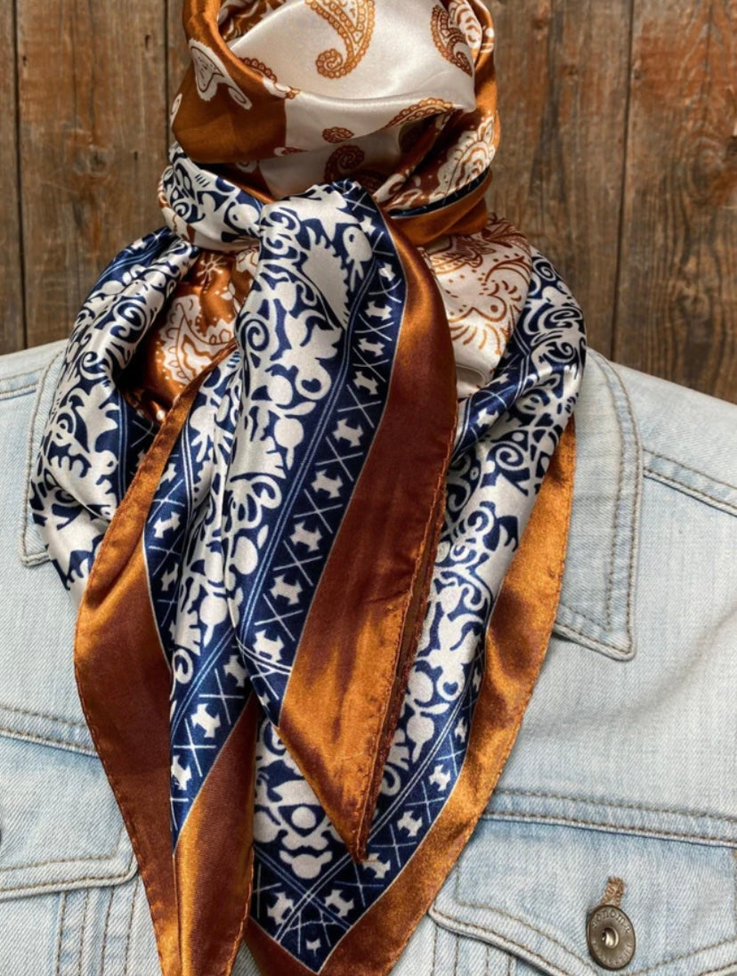 35X35" Rust & Navy Paisley Wild Rag/Scarf