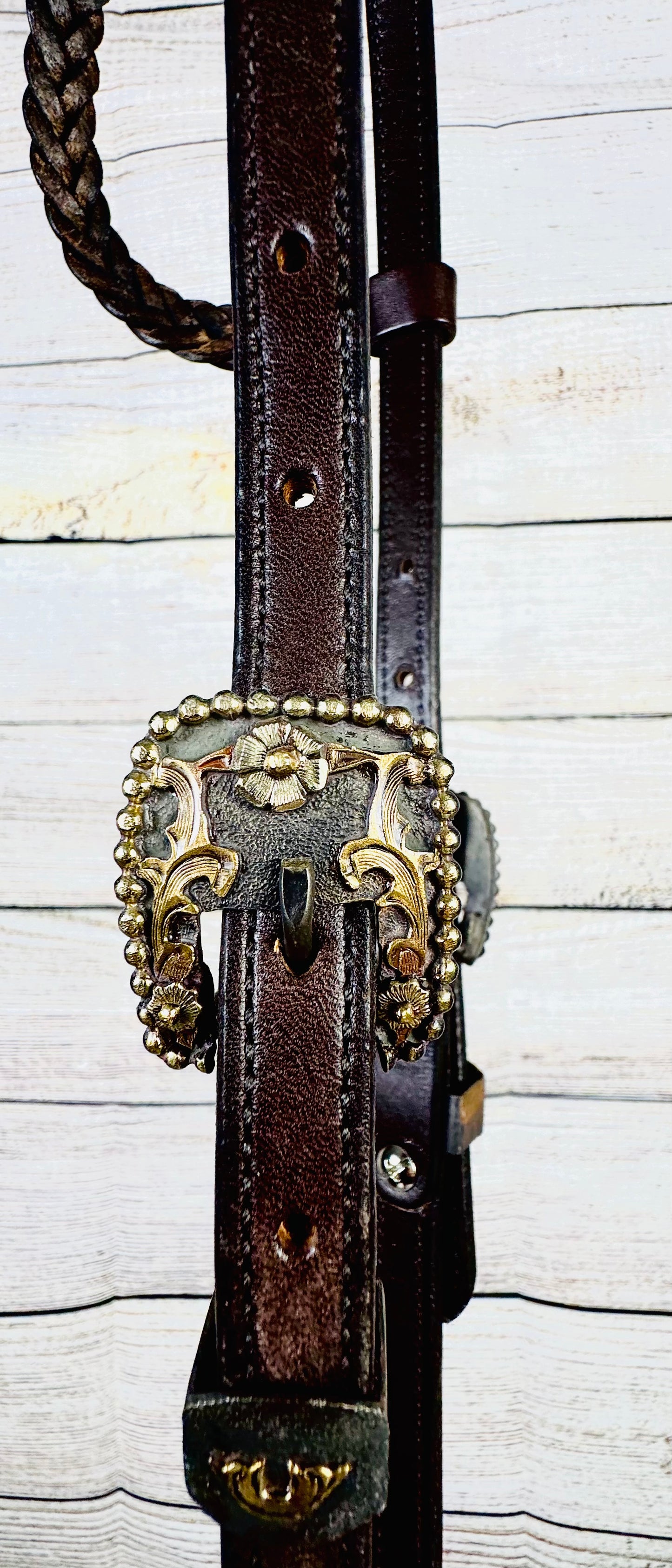 Dark Oil One-Ear Braided Western Headstall