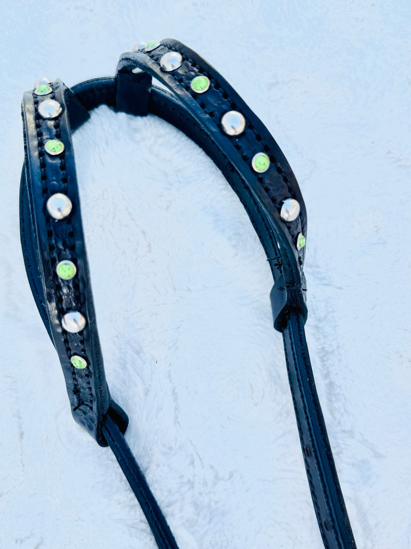 Fairytail Leather Co Black with Apple Green Headstall