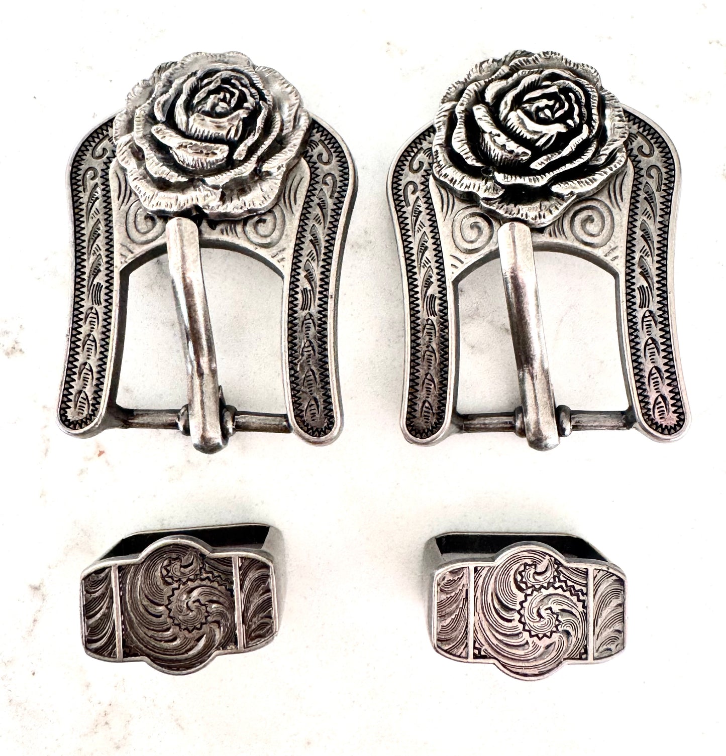 Antique Silver Flower Concho Buckles, 5/8” or 3/4”