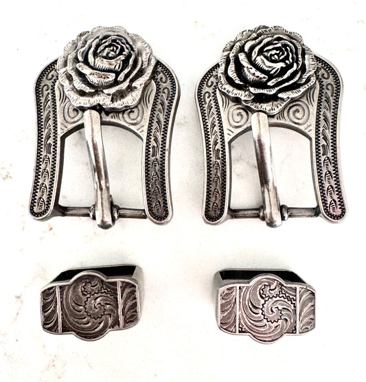 Antique Silver Flower Concho Buckles, 5/8” or 3/4”