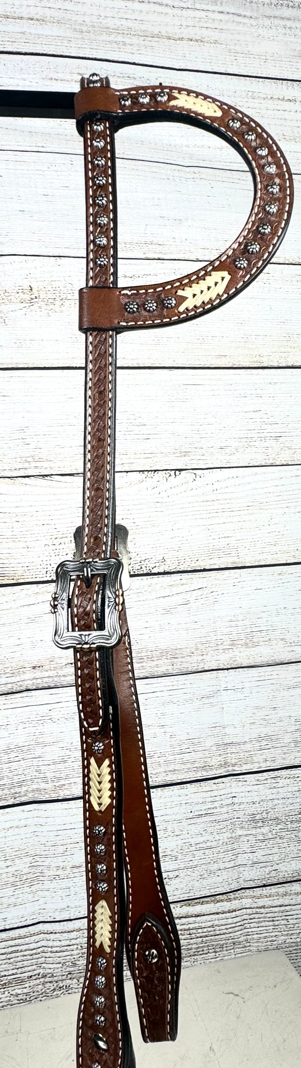 One Ear Rawhide Silver Dot Headstall