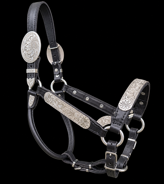Fairytail Leather Co Sunflower Show Halter, Sterling Silver, Horse Size