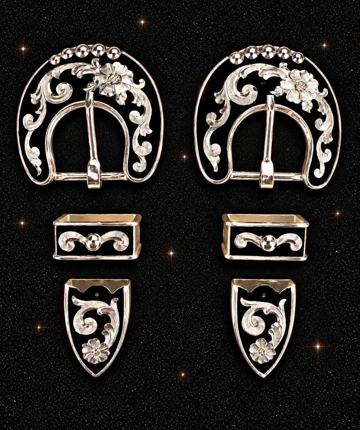 German Silver and Black Buckles, 1”