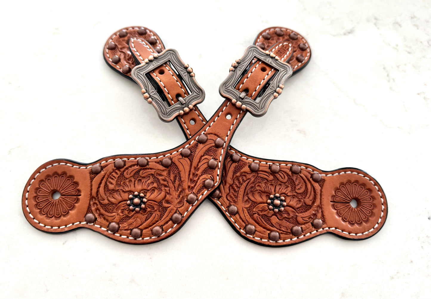 Ladies Western Spur Straps, Antique Copper