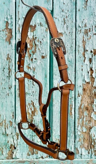 Tan Leather Halter with Ranch Buckles