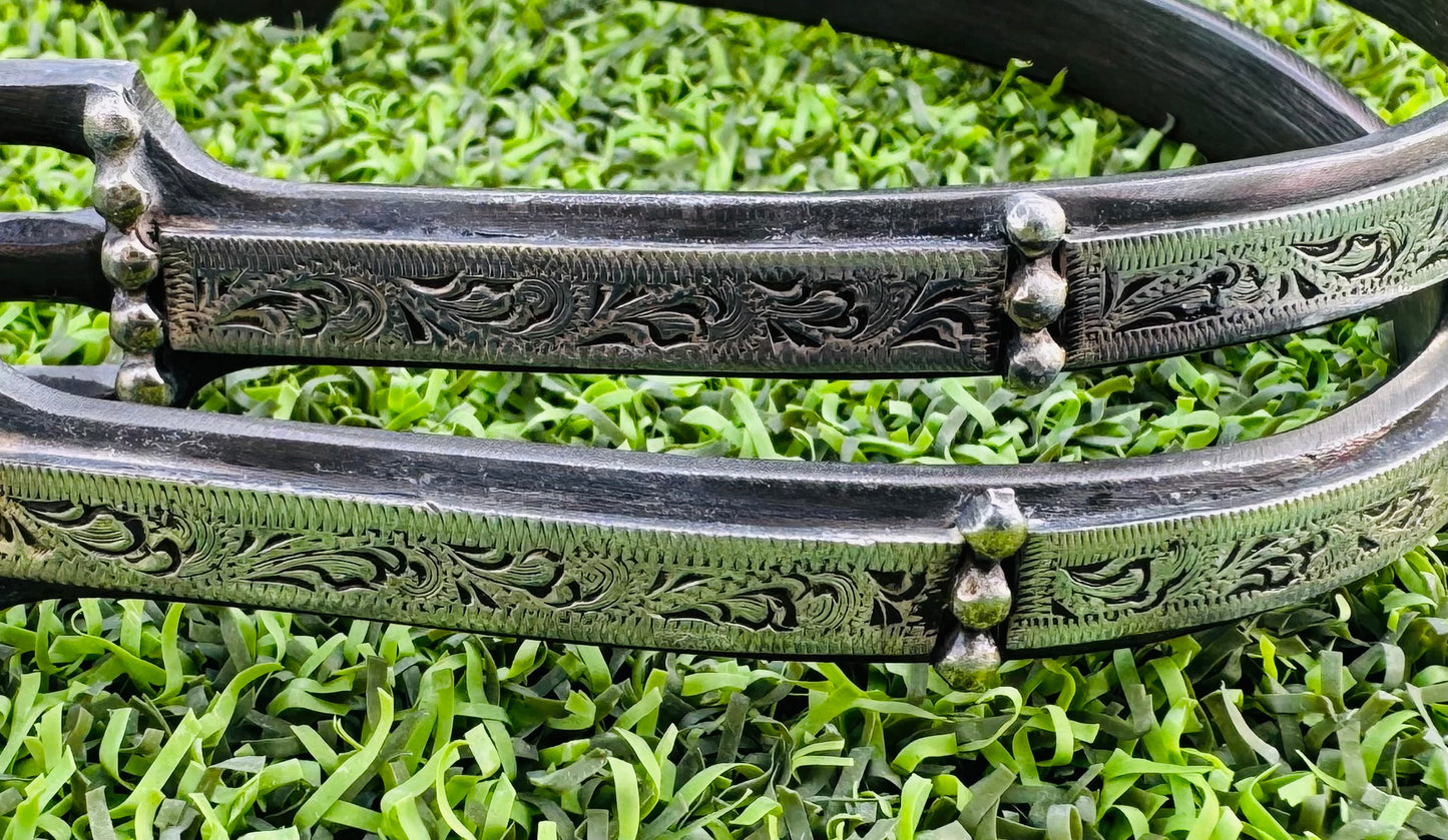 Ladies Blackl 1" Floral Engraved Prince of Wales English Spurs with Dots