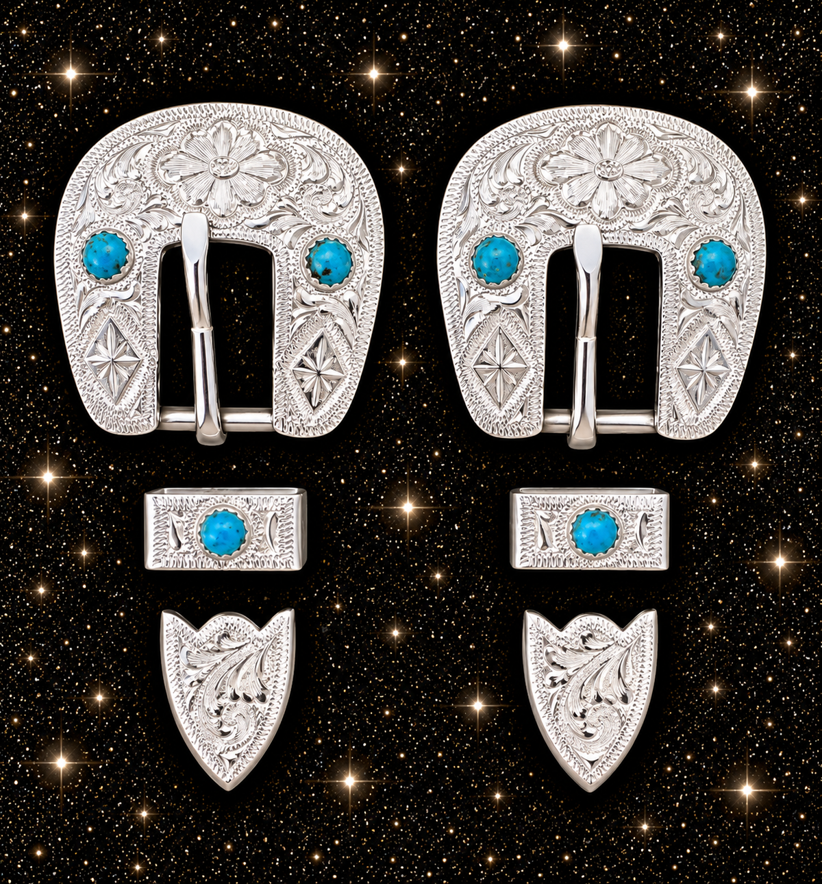 German Silver Buckles with Turquoise Stones, 5/8”