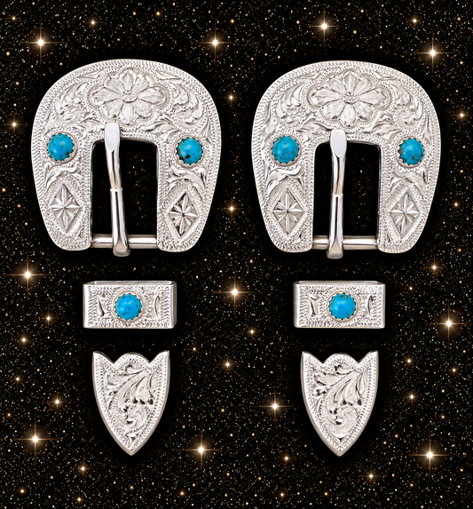 German Silver Buckles with Turquoise Stones, 5/8”