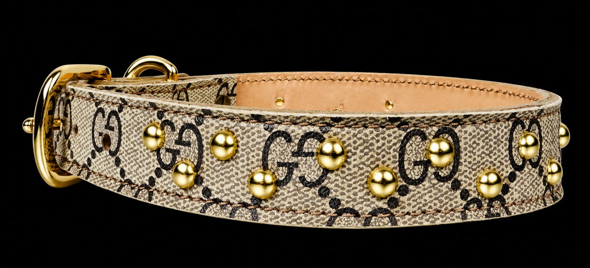 Fairytail Leather Co Designer Dog Collar with Gold,15.5”-18.5”