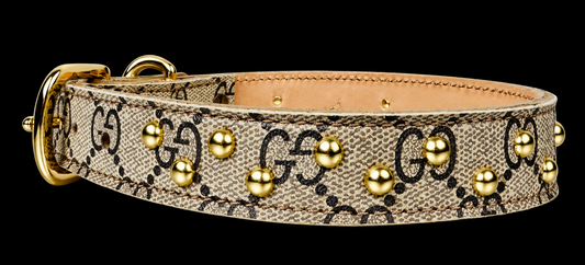 Fairytail Leather Co Designer Dog Collar with Gold,15.5”-18.5”