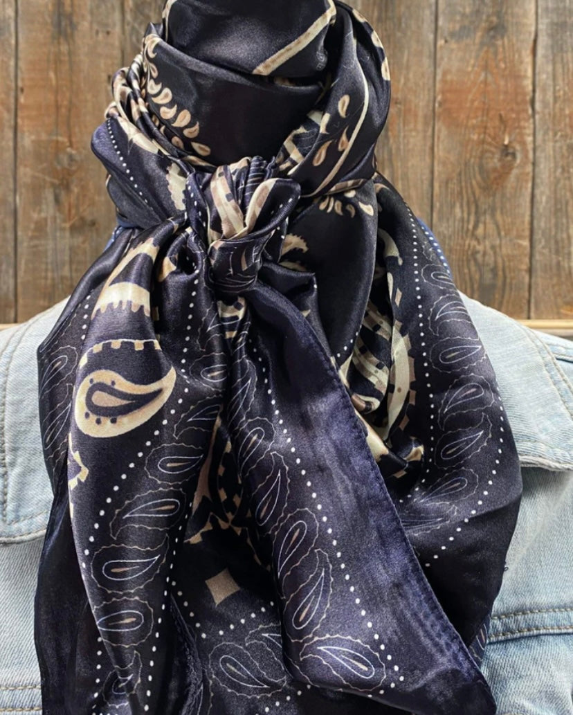 35X35" Blue and Cream Paisley Wild Rag/Scarf