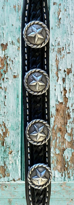 Black Leather Western Star Dog Collar, 10”