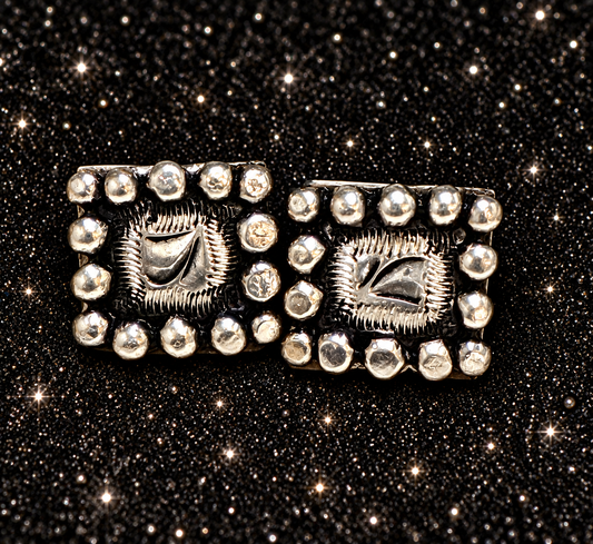 Antique Silver Conchos with Dots, 1/2” Square