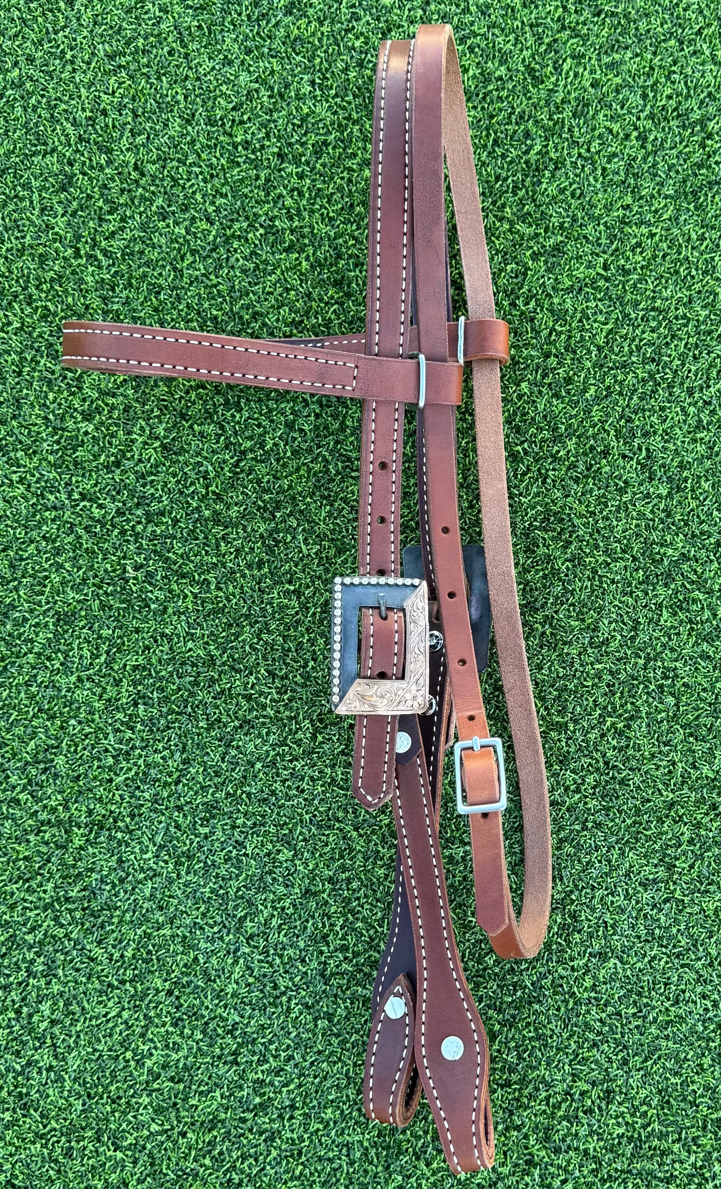 Harness Leather Browband Headstall with Custom Buckles