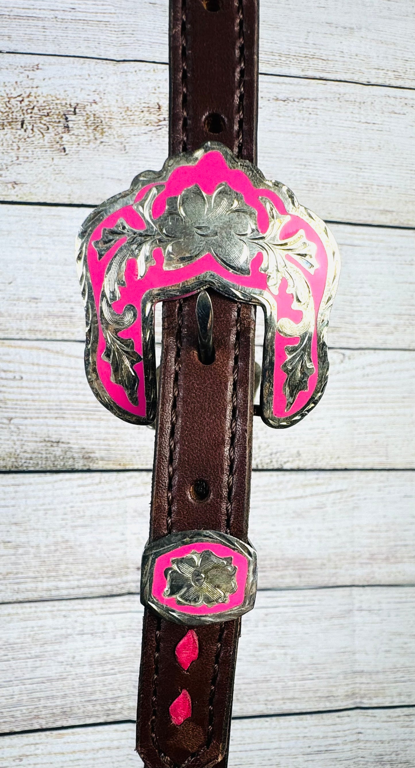 “Pretty in Pink” Chocolate Harness Leather Headstall