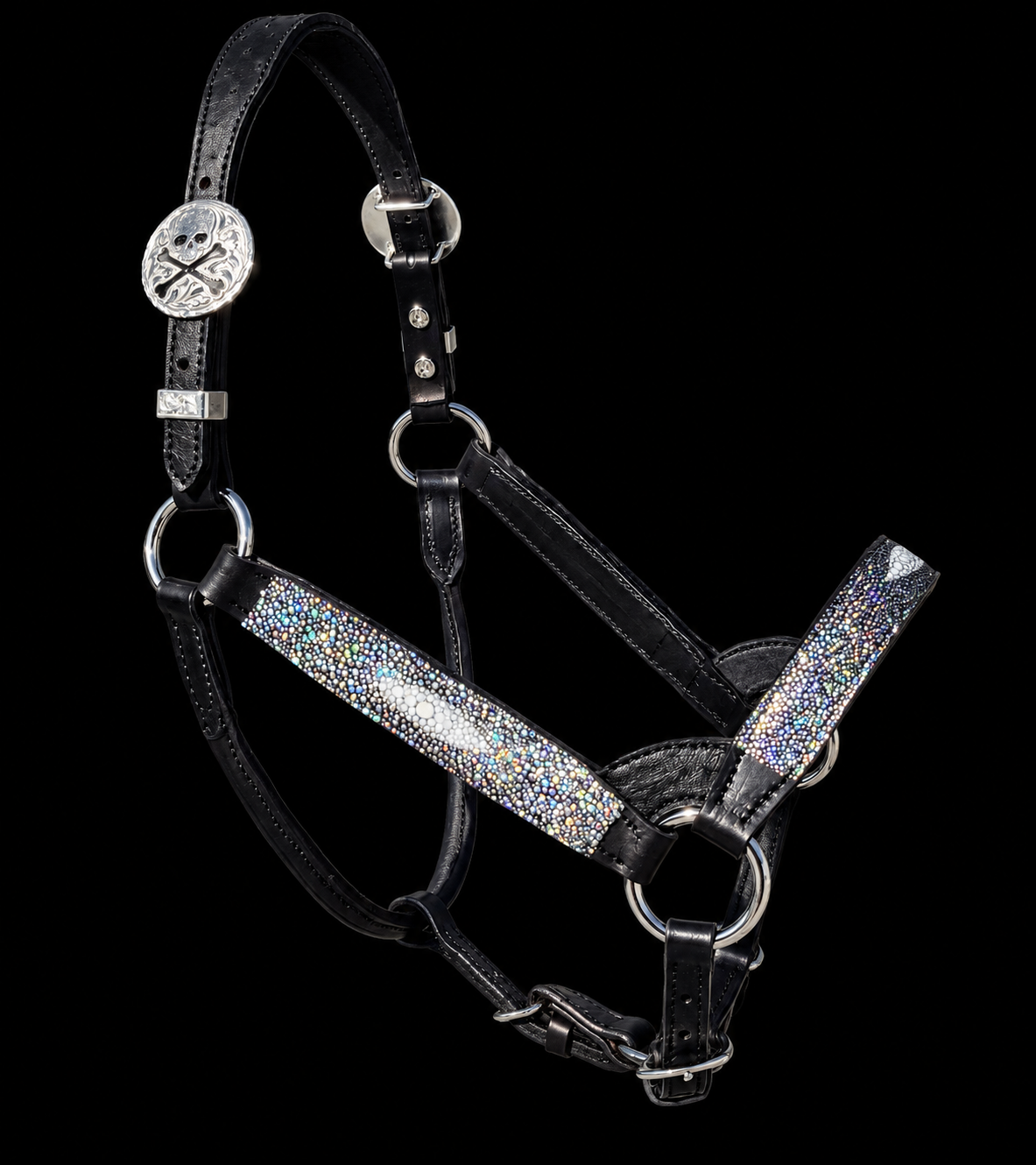 Fairytail Leather Black Metallic Stingray Halter, Yearling