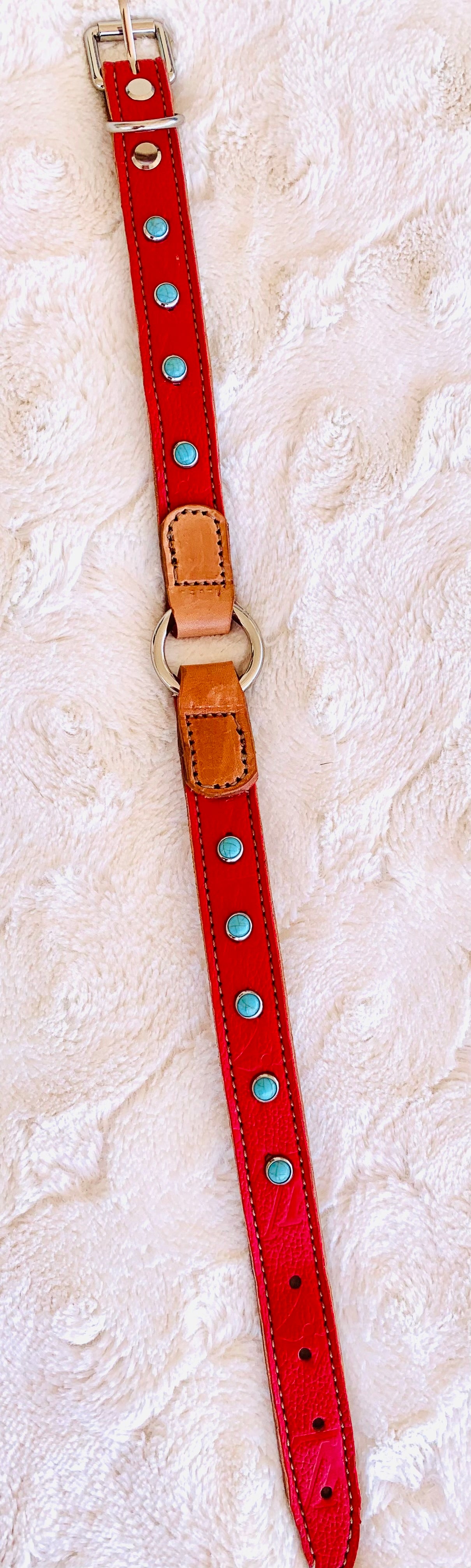 Fairytail Leather Co Red and Tan Designer Dog Collar