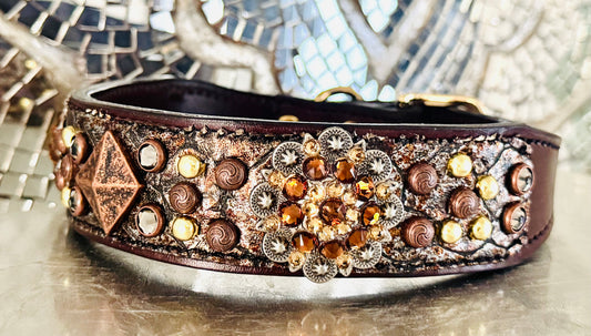 Fairytail Leather Brown Metallic Dog Collar, 15-17”