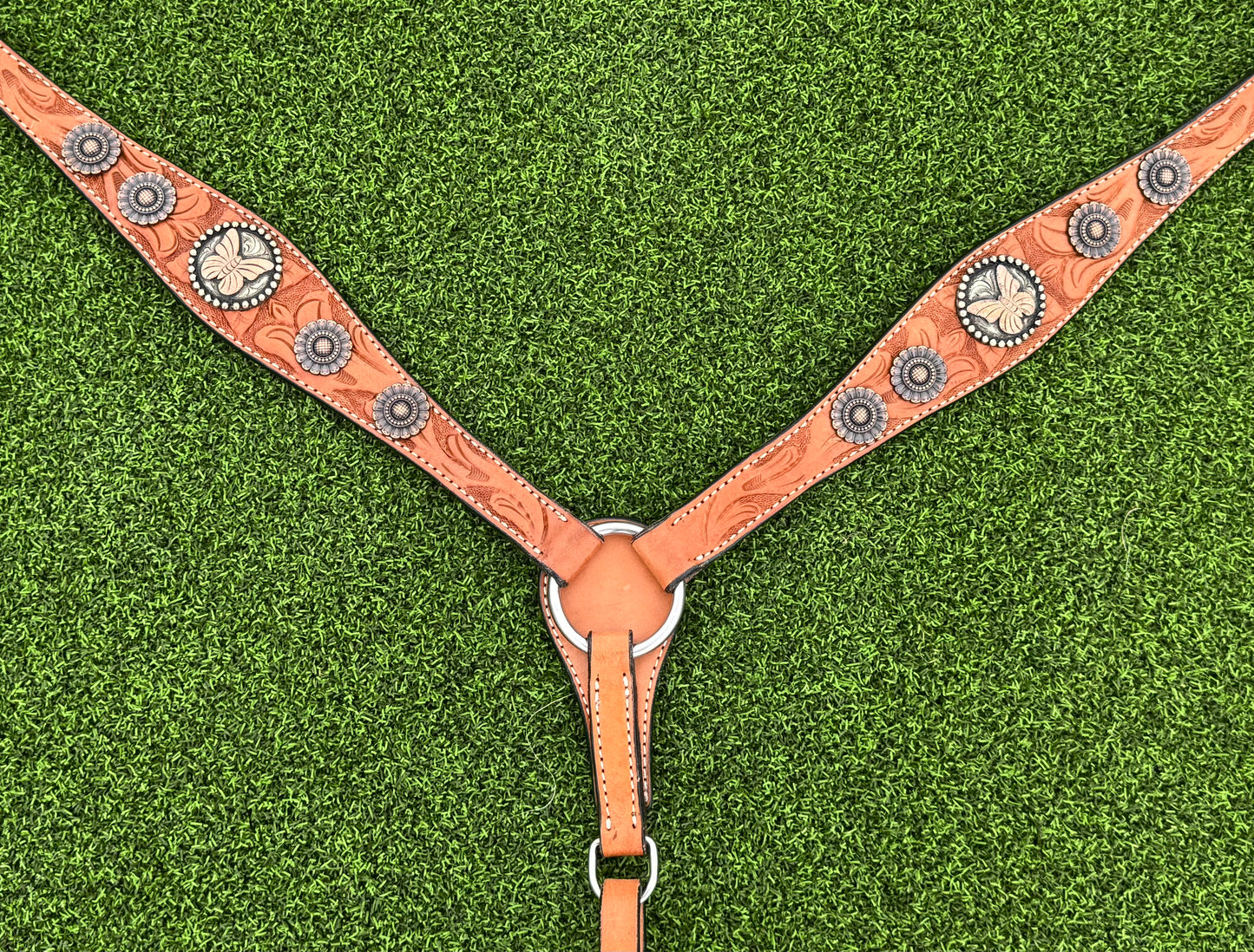 Floral Tooled Breastcollar with Butterfly Conchos