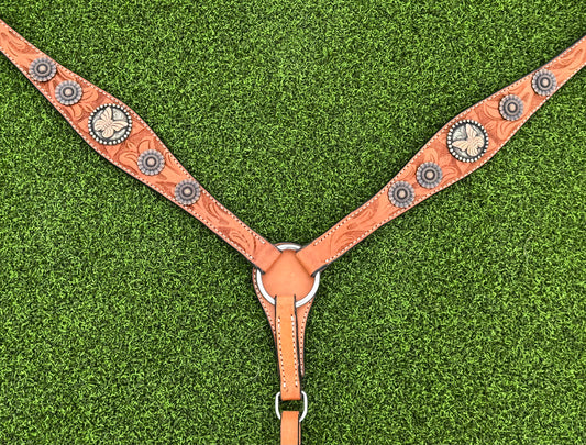 Floral Tooled Breastcollar with Butterfly Conchos