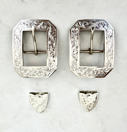 Silver Overlay Clip Corner Buckles, 1”