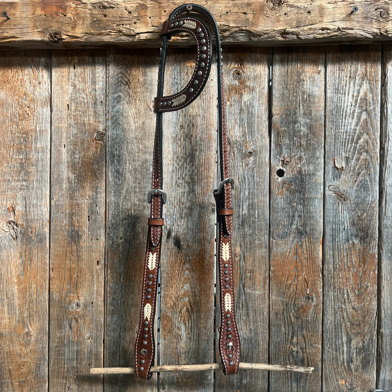 One Ear Rawhide Silver Dot Headstall