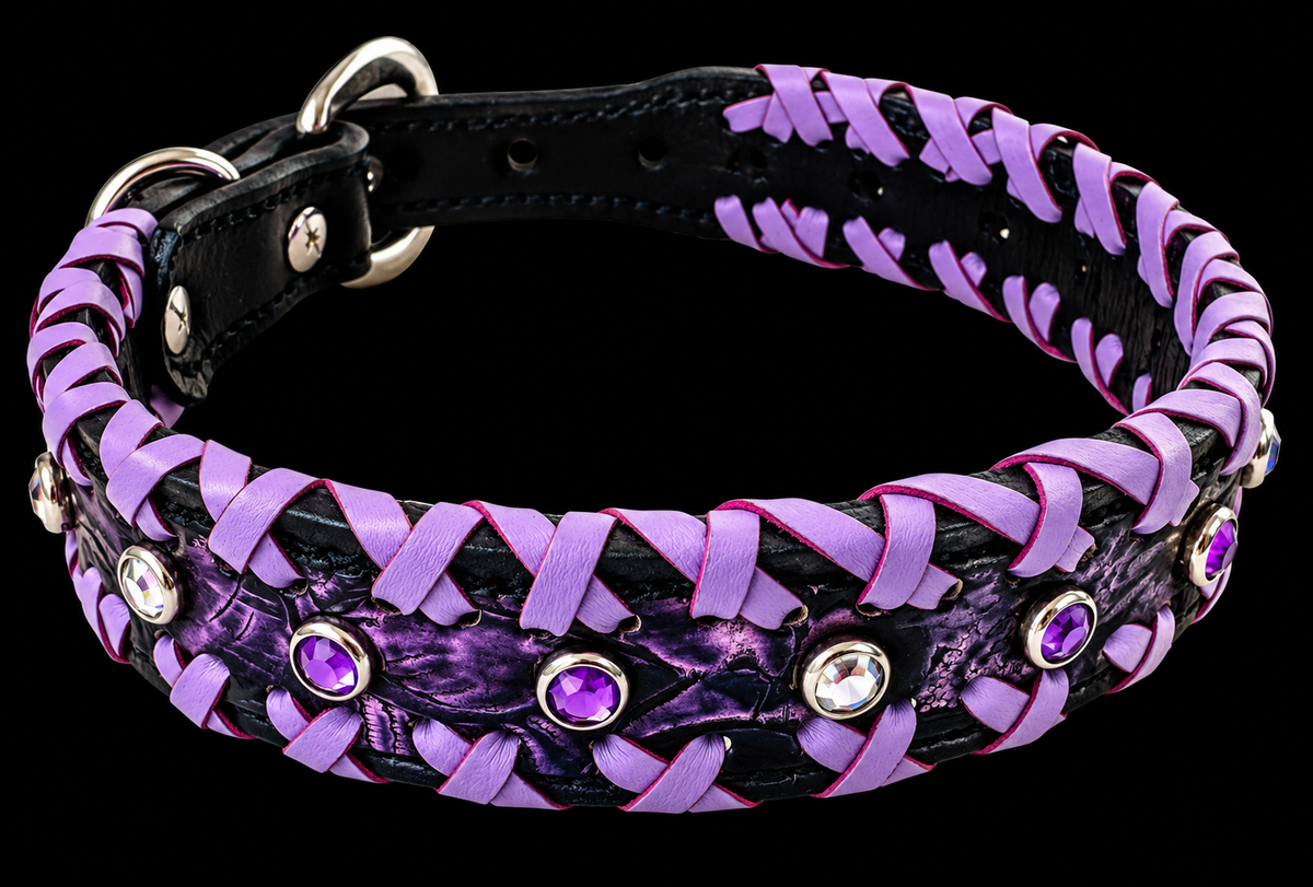 Fairytail Leather Co Purple Dog Collar, 16-18”