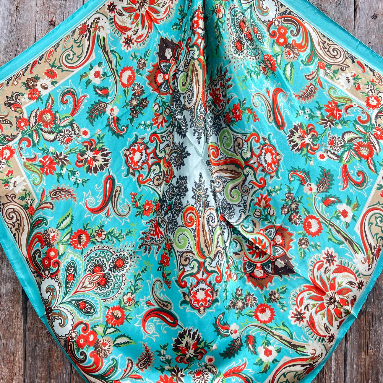 35X35" Turquoise That So 70's Paisley Wild Rag