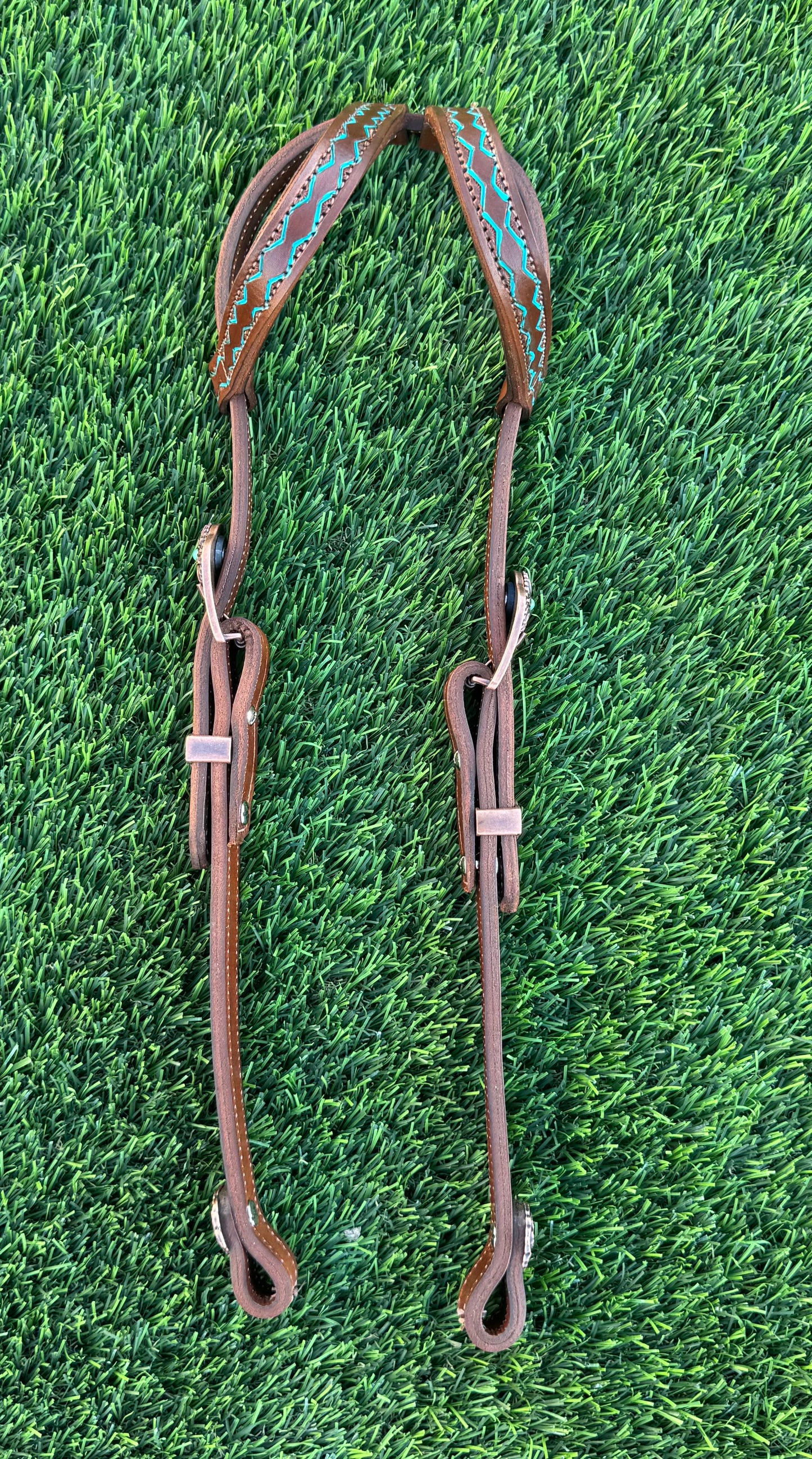 Fairytail Leather Co Brown & Turquoise Headstall