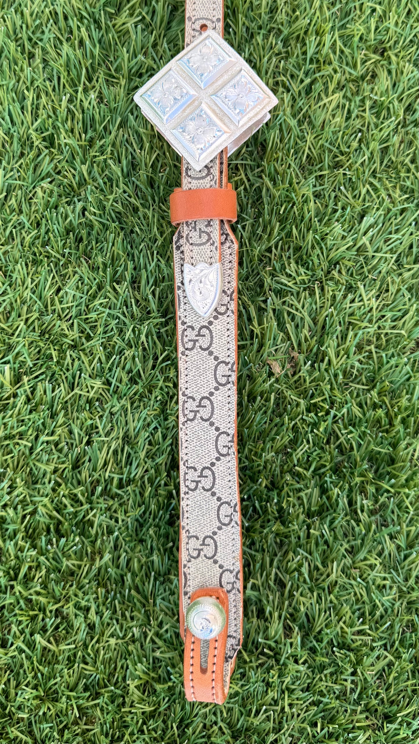 Fairytail Leather Co Tan Designer Headstall, German Silver