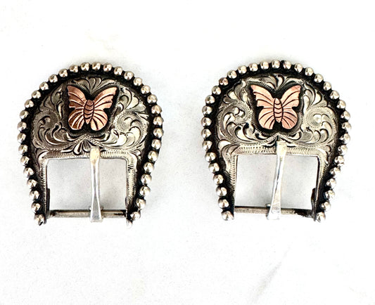 Antique Silver Overlay Butterfly Buckles, 1”