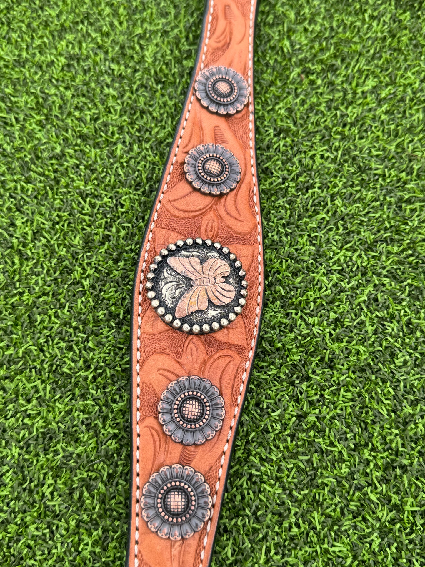 Floral Tooled Breastcollar with Butterfly Conchos