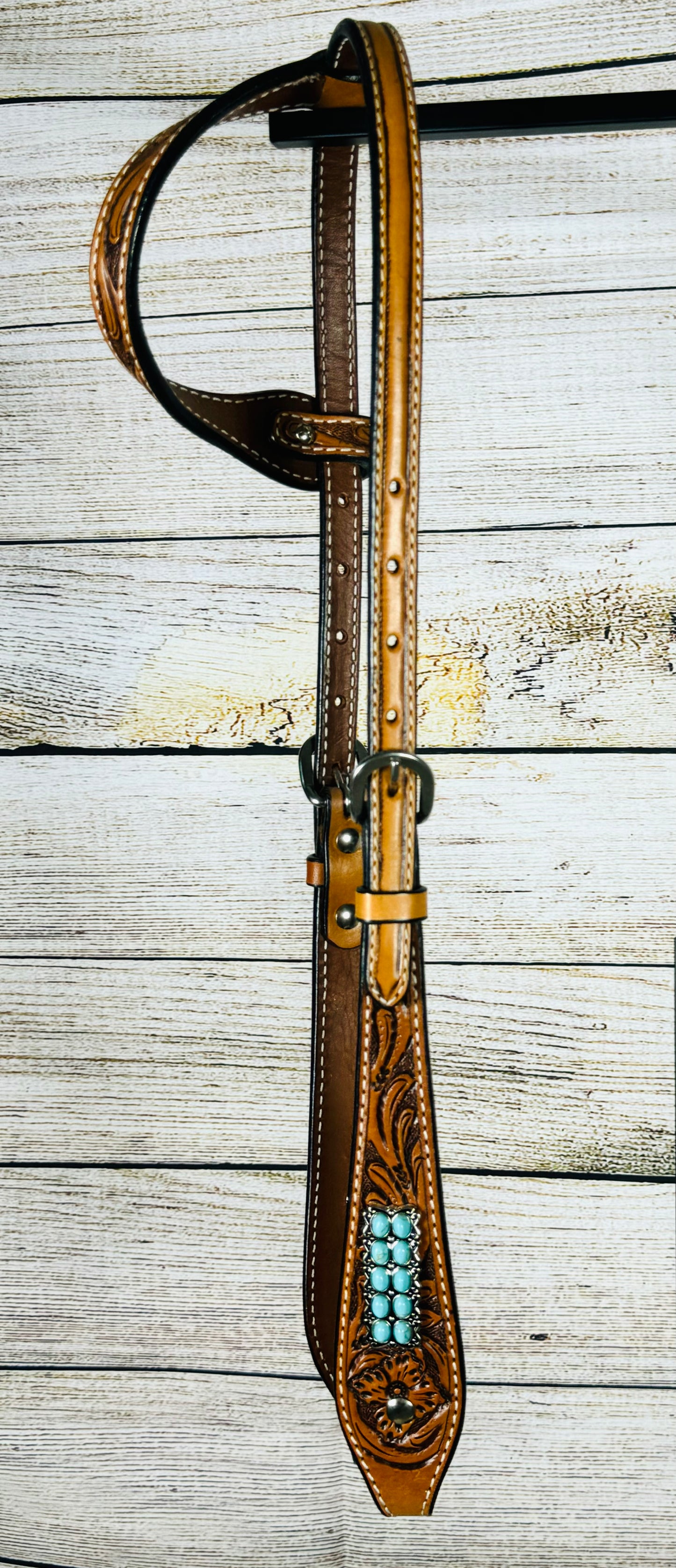 Floral Tooled Headstall with Turquoise