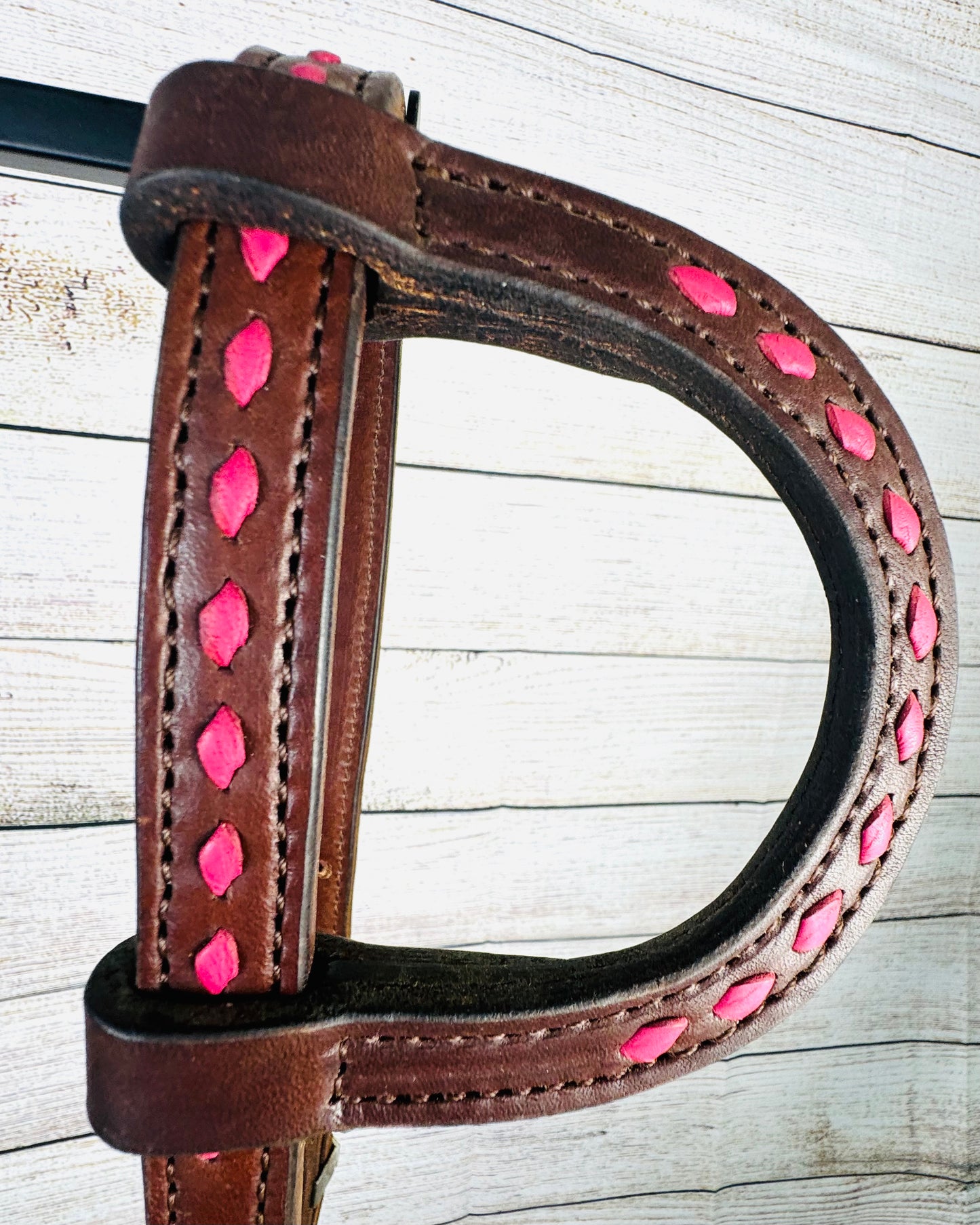 “Pretty in Pink” Chocolate Harness Leather Headstall