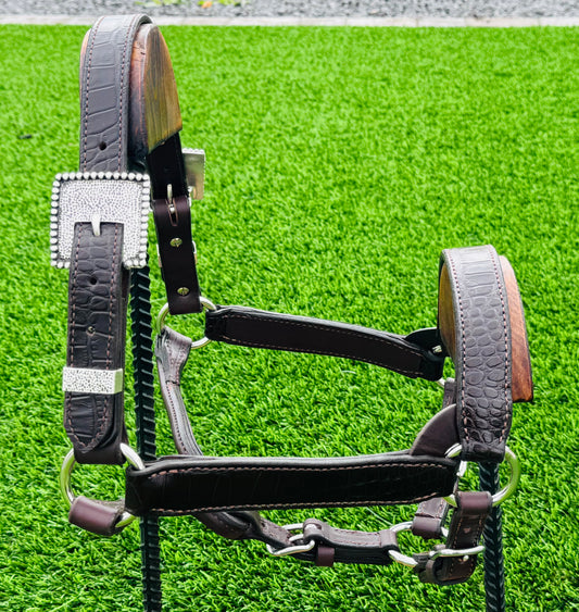 Brown Horse Size Crocodile Embossed Halter