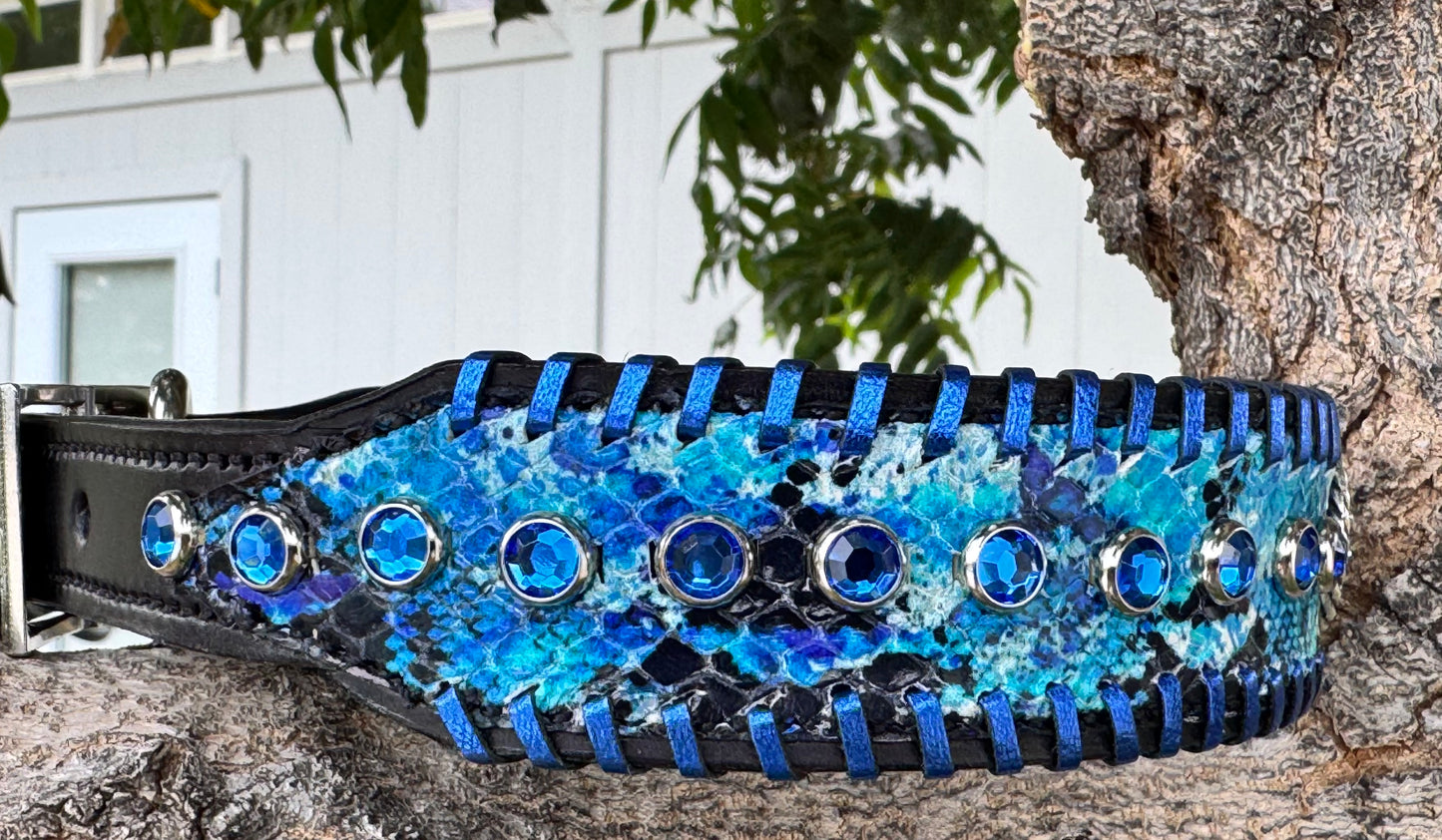 Fairytail Leather Blue Dog Collar, 16”-19”