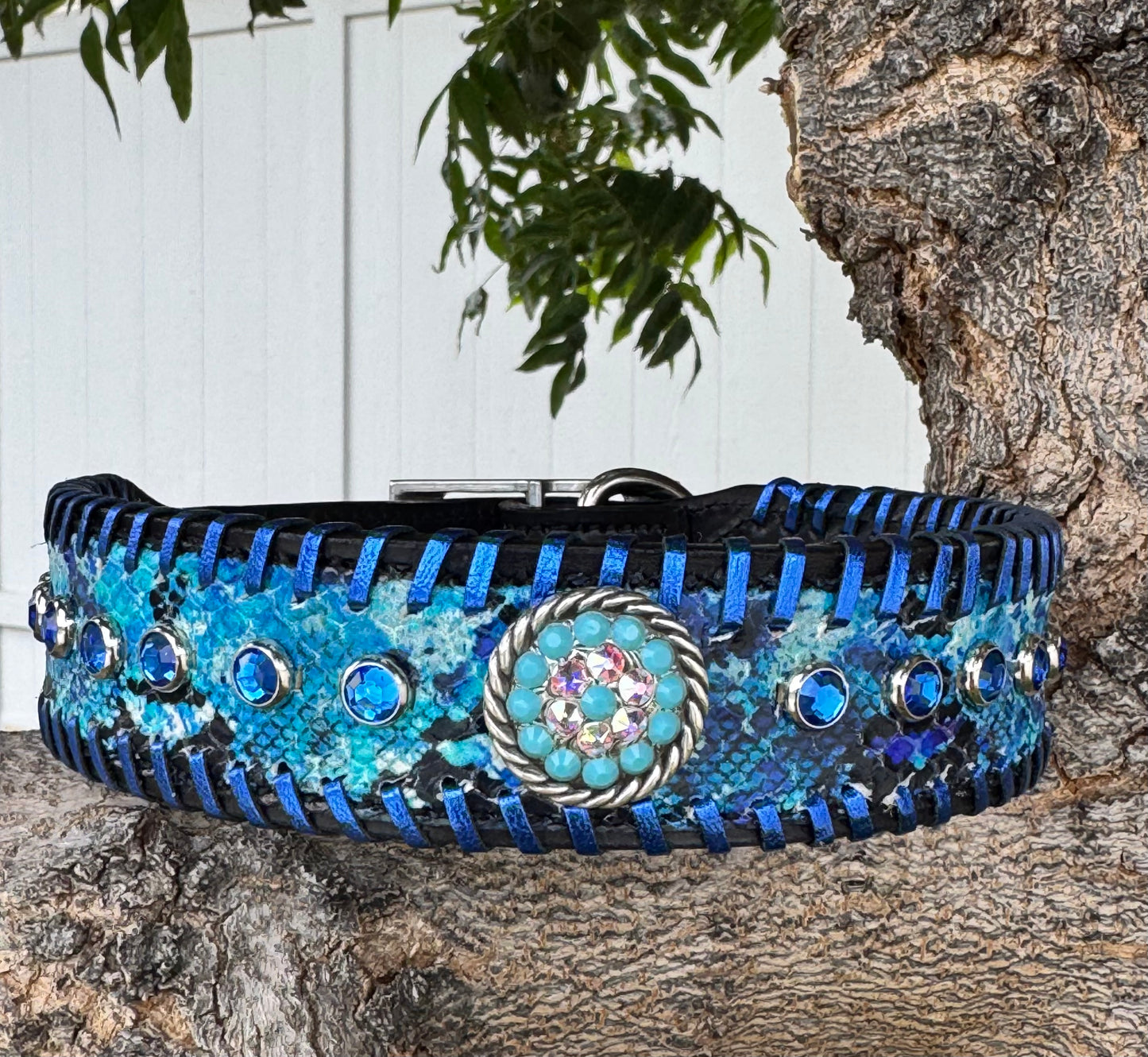Fairytail Leather Blue Dog Collar, 16”-19”