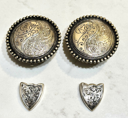 Antique Silver Overlay Yin Yang Buckles, 1”