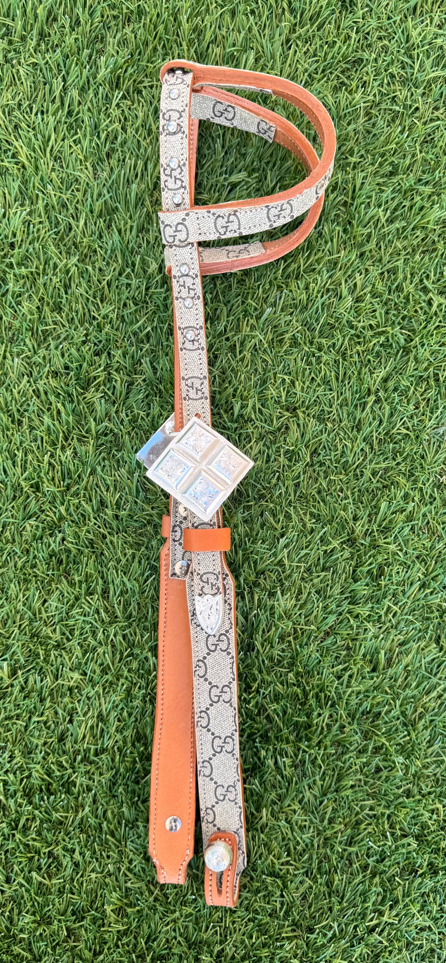 Fairytail Leather Co Tan Designer Headstall, German Silver